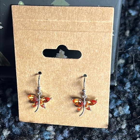 Hand Crafted Orange Butterfly Earrings - Picture 3 of 5
